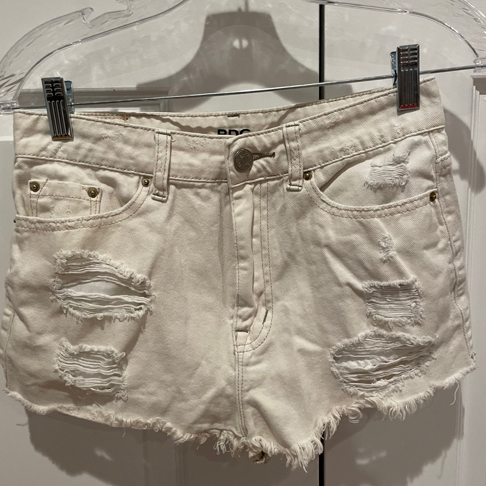 BDG off White distressed high waisted shorts